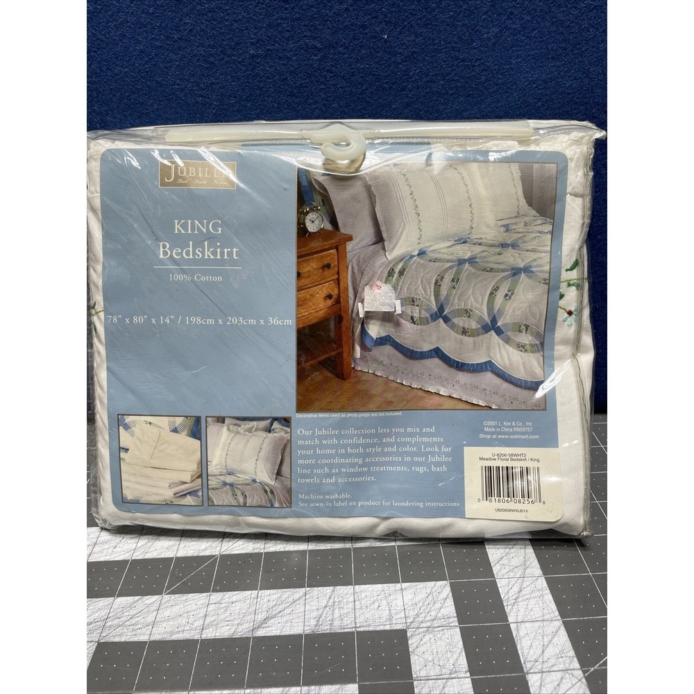King‎ Meadow Floral 100% Cotton Bedskirt Blue White 78" X 80" X 14"